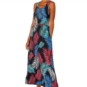 28 Palms‎ black leaf print maxi jersey knit sundress size M